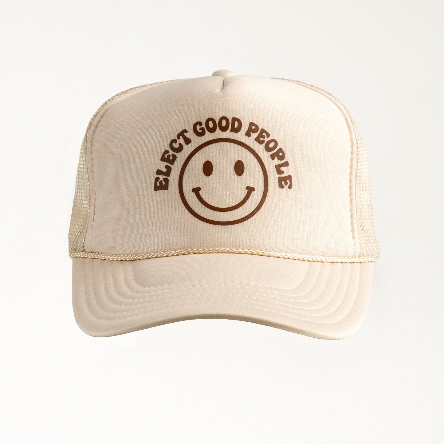 Beige Smiley Trucker Hat