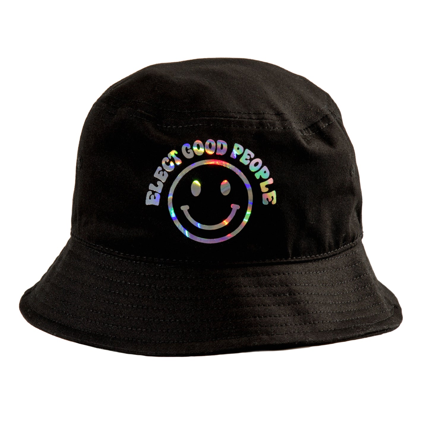 Black Holographic Smiley Bucket Hat