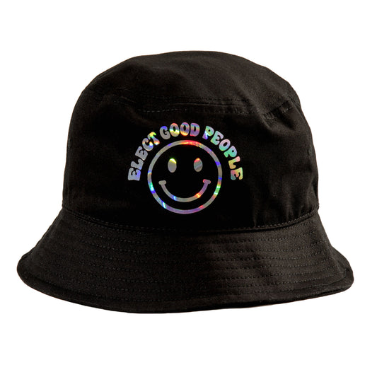 Black Holographic Smiley Bucket Hat