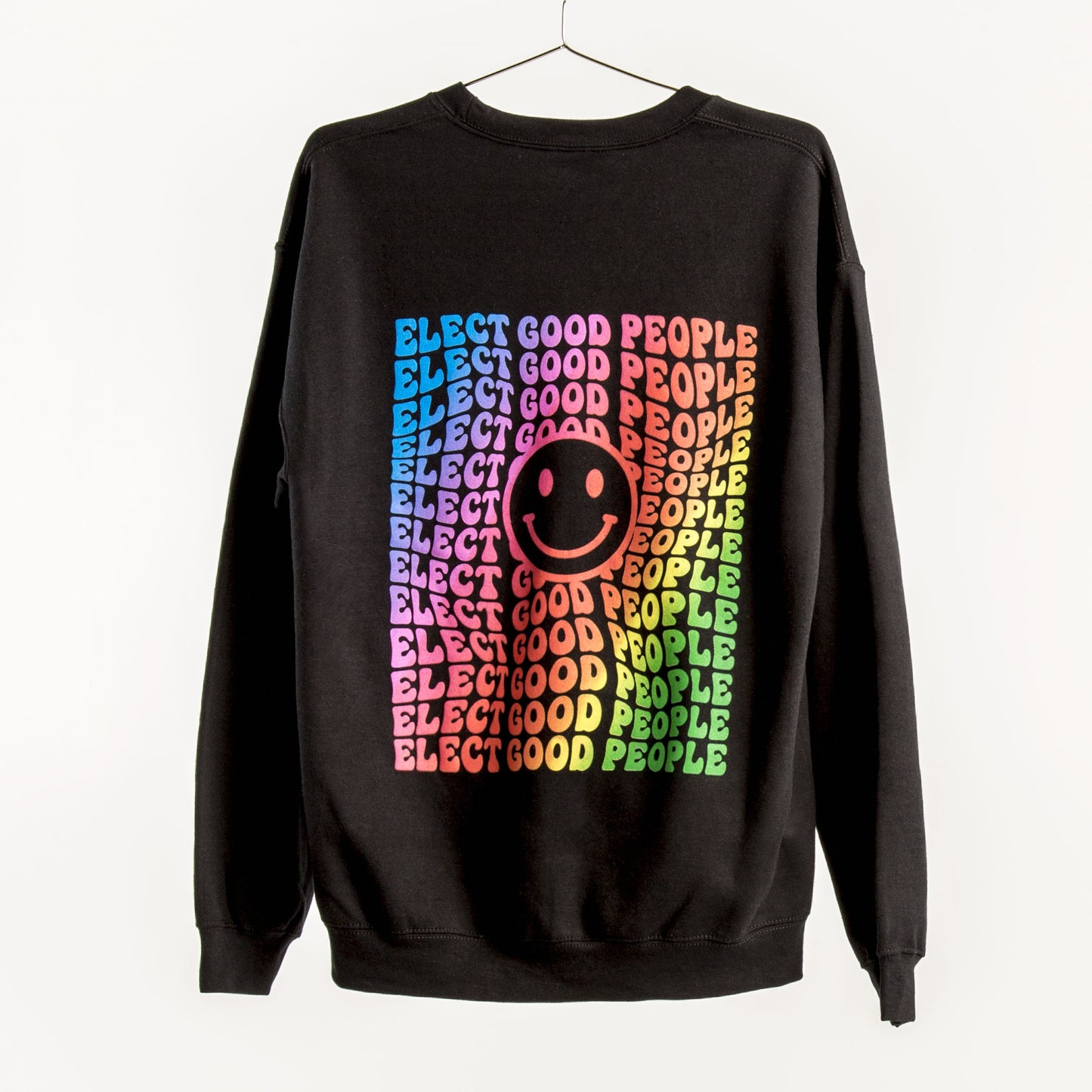 Black Crewneck with Rainbow Smiley