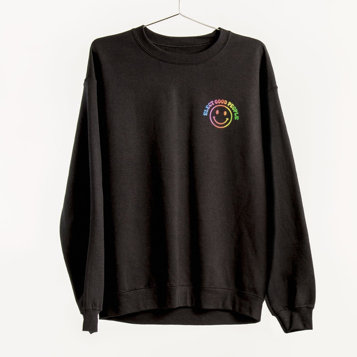 Black Crewneck with Rainbow Smiley