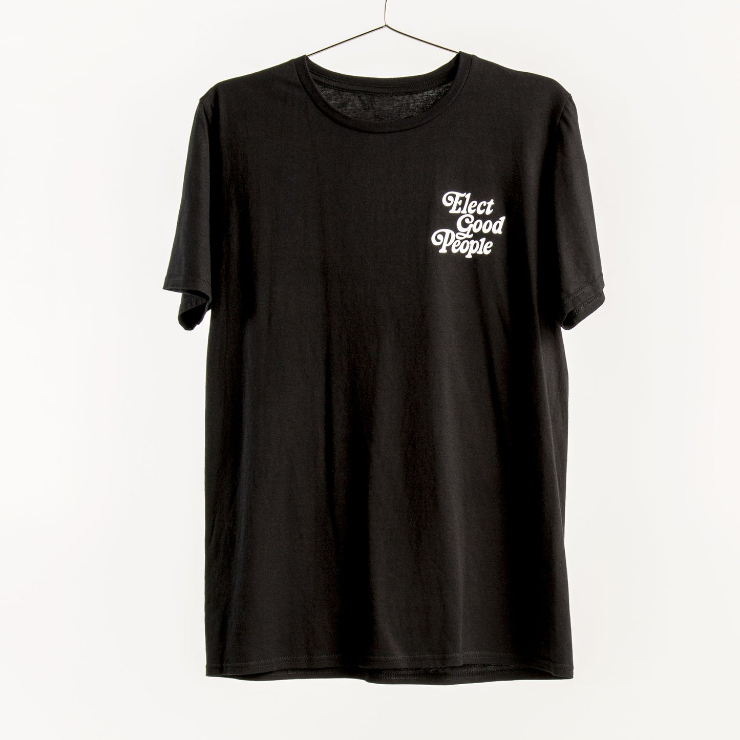 Black T-Shirt with White Pocket Logo