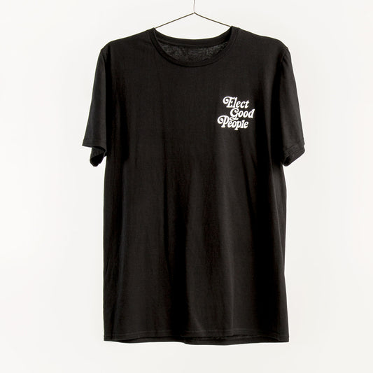 Black T-Shirt with White Pocket Logo