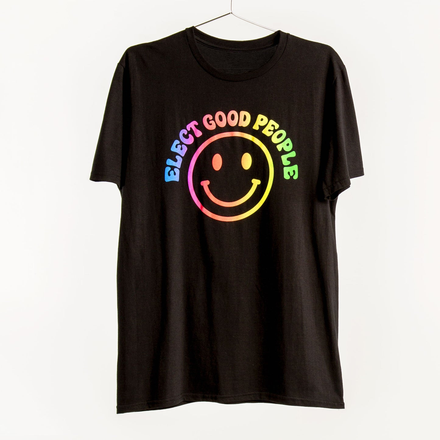 Black T-Shirt with Rainbow Smiley