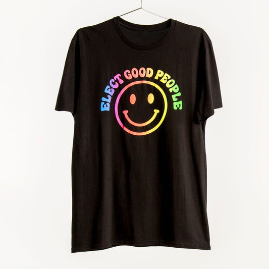 Black T-Shirt with Rainbow Smiley