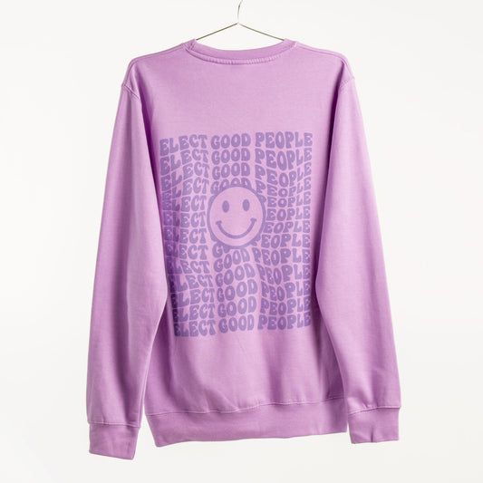 Pink Crewneck with Lavender Smiley