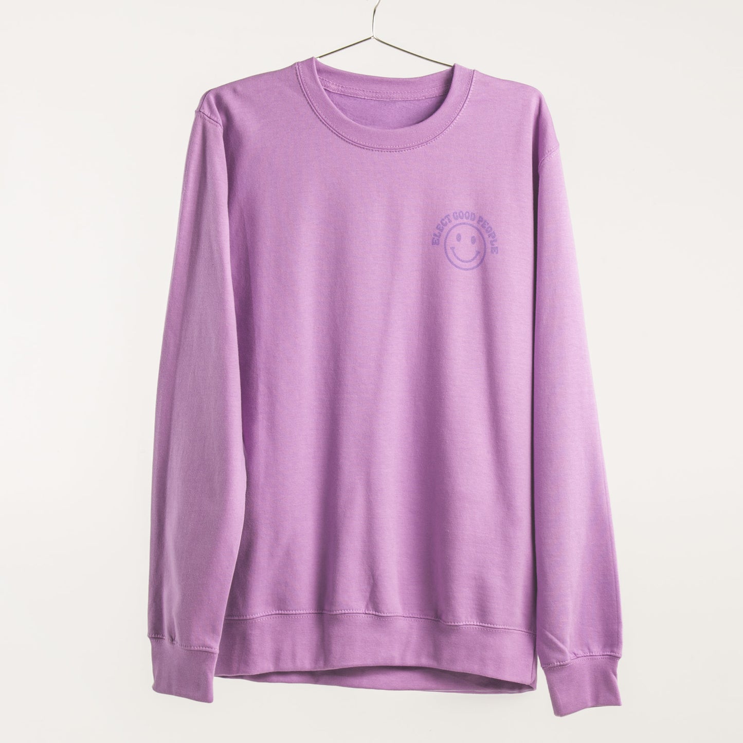 Pink Crewneck with Lavender Smiley