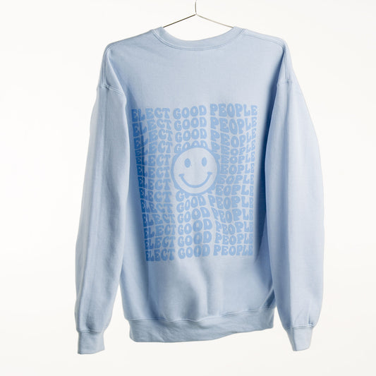 Light Blue Crewneck with Blue Smiley