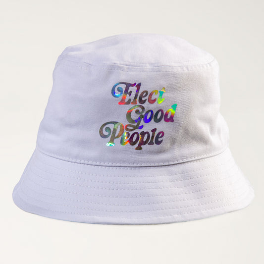 White Holographic Logo Bucket Hat