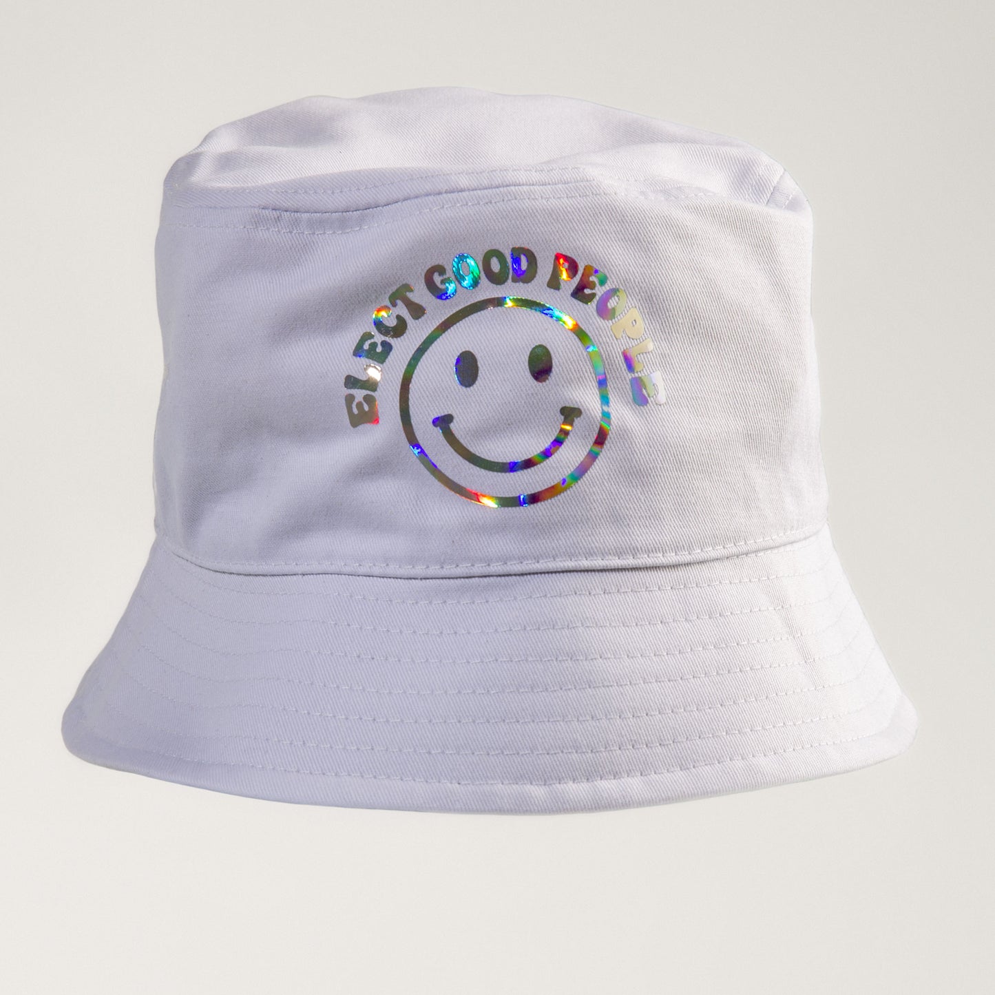 White Holographic Smiley Bucket Hat