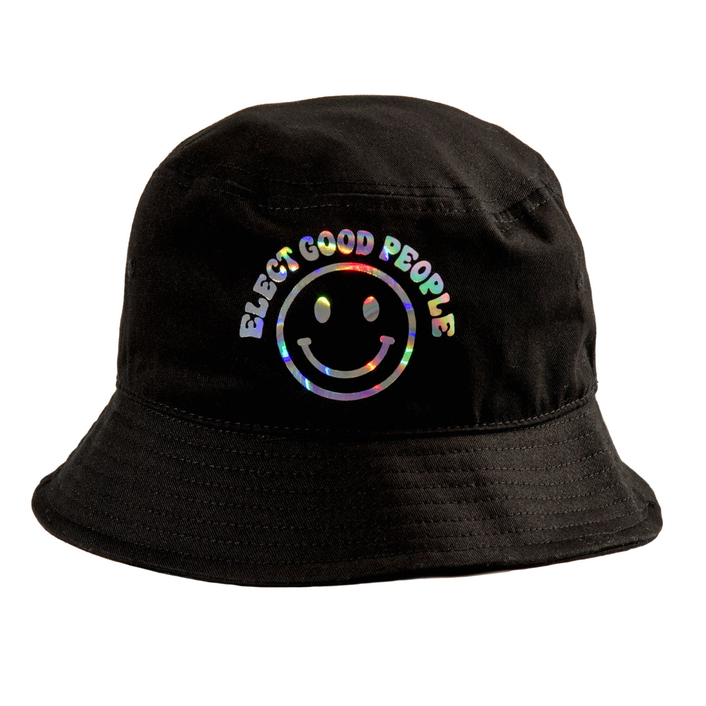 Black Bucket Hat Smiley Logo