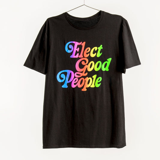 Black T-Shirt with Rainbow 'Enjoy' Logo