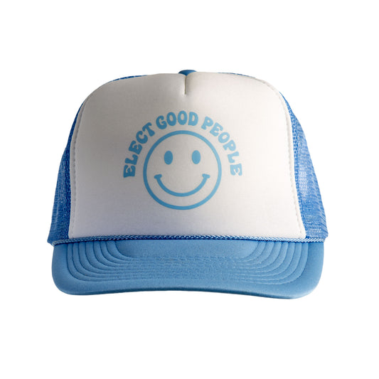 Light Blue Smiley Trucker Hat