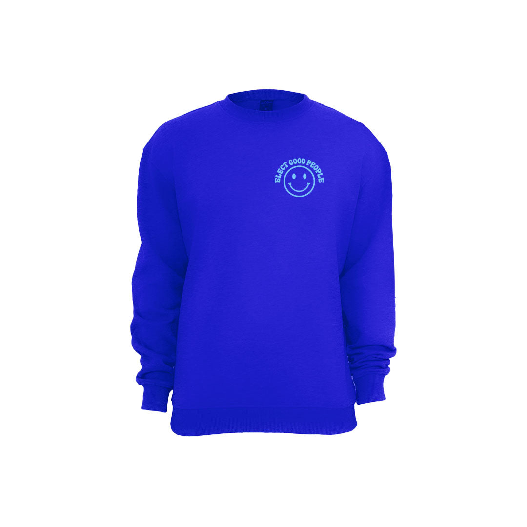 Royal Blue Crew Sweatshirt with Light Blue Smiley